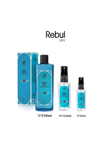 Rebul Mandarine Aqua Kolonyası Cam Şişe 3 x 250 ML + 3 x 125 ML + Sprey Kolonya 3 x 50 ML