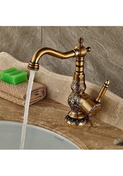 Banyo Lavabo Bataryası Desenli Antik Renk Gider Süzgeçli Set