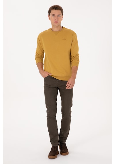 U.S. Polo Assn. Erkek Comfort Fit Bisiklet Yaka Şardonlu Hardal Basic Sweatshirt 50313757-VR151