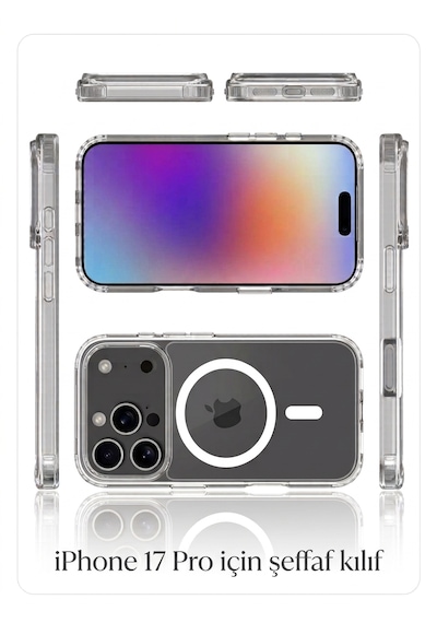 Apple iPhone Uyumlu 17 Pro Magsafe Özellikli Şeffaf Iq Silikon Kılıf Şeffaf
