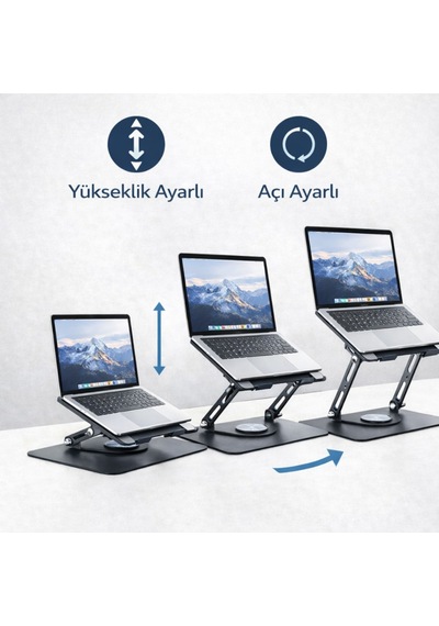 Polham 360 Dönebilen Full Metal Laptop Tablet Telefon Standı Katlanabilir, Kaydırmaz, Yükseklik Ve Açı Ayarlı Ergonomik Masaüstü Stand