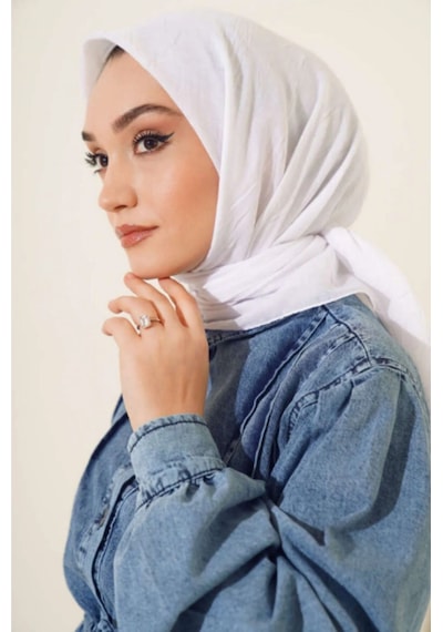 Melodi Scarf Kadın Tesettür Pratik Bambu Kraş Eşarp Beyaz Beyaz