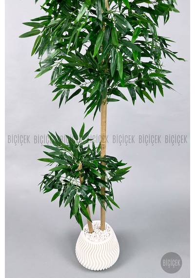 Yapay Bambu Ağacı 160cm Spiral Saksıda Leylek Model Beyaz