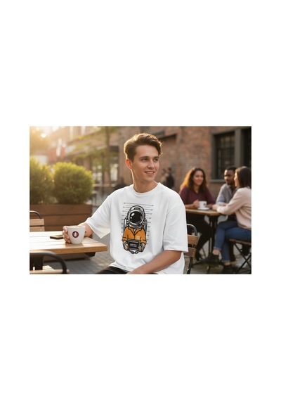 Urbantrendstore Unisex Astronot Casual İçin Sade Basic Yazlık Beyaz Tshirt Oversize Fit Rahat Geniş Salaş T-shirt Günlük Tişört