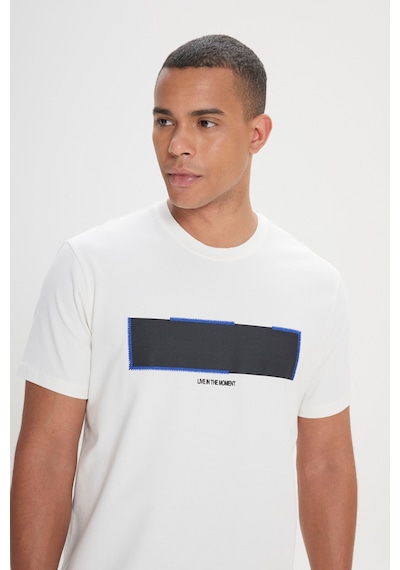 AC&Co / Altınyıldız Classics Erkek Beyaz Slim Fit Dar Kesim Pamuklu Esnek Baskılı Bisiklet Yaka Tişört -  Beyaz