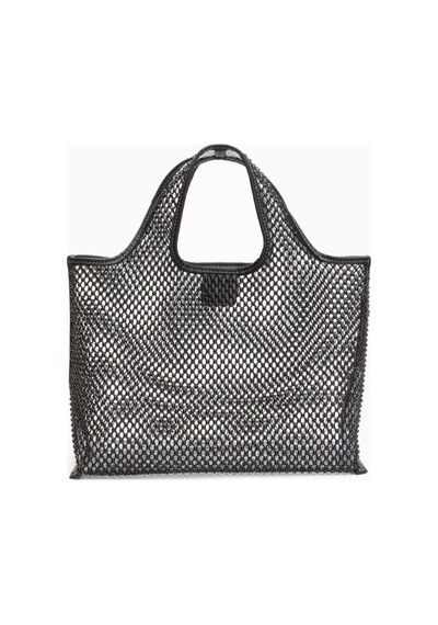 3.1 Phillip Lim Kristal Fileli Mini Market Çantası, Şık & Pratik, Logo Etiketi El Çantası Siyah