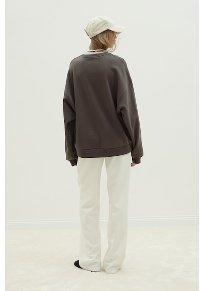 Suud Collection Kahverengi Logolu Oversize Sweatshirt Kahve