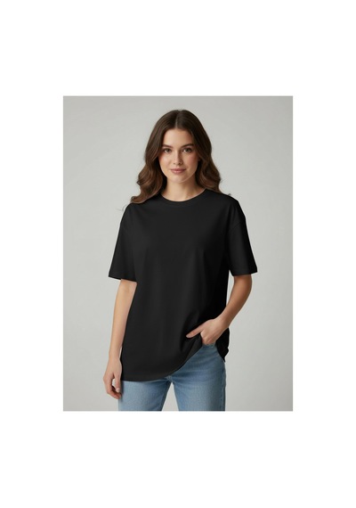 Lyvean Bisiklet Yaka Oversıze Kısa Kollu Tshirt Siyah