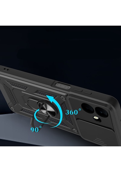 Subutu Galaxy A07 Kılıf Magnetik Standlı Kamera Korumalı Zore Sürgülü Vega Kapak - Mavi Mavi