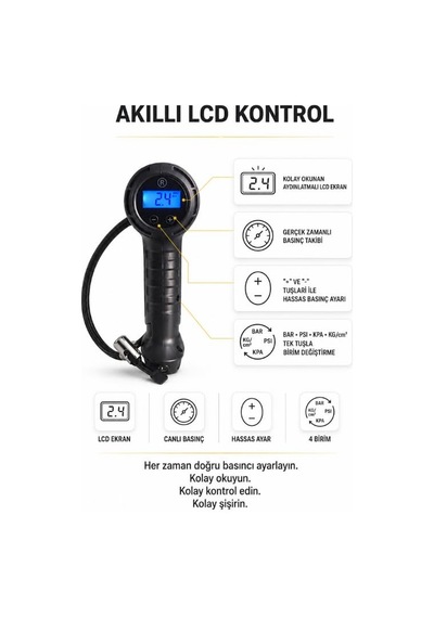 Shopexxtra Dijital Lastik Şişirme Cihazı, Kablosuz Araç Hava Pompası, Lcd Ekranlı, Led Fenerli, Otomatik Durdurmalı, Usb Şarjlı Oto Lastik Pompası