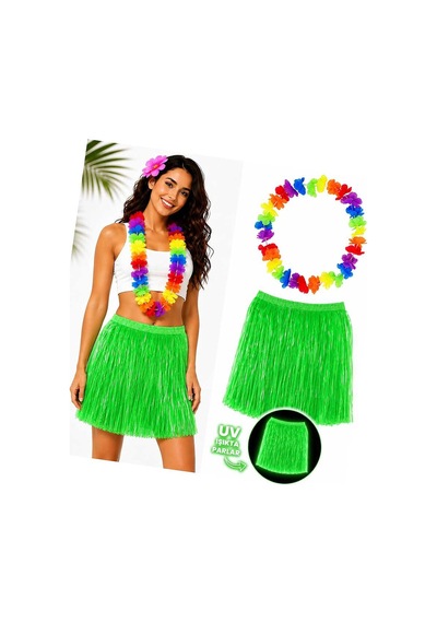 Neon Yeşil Hawaii Etek 40 Cm Ve Rengarenk Hawaii Kolye Evimdeyokyok