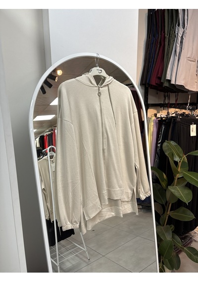 Nirva Butik Kapşonlu Fermuarlı Takım Pantolon Etekli Owrl Krem