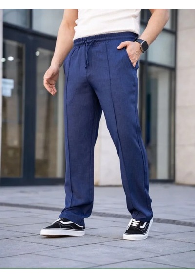 Efnaz Style Erkek Keten Cepli Çıma Dikişli Jogger Buggy Pantalon Rahat Kalıp - Lacivert