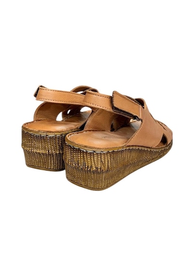 Taba Hakiki Deri Çapraz Bantlı Puf Taban Hafif Comfort Sandalet Taba
