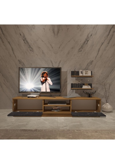 Decoraktiv Eko 4b Mdf Dvd Tv Ünitesi Tv Sehpası Pera - Siyah Mermer