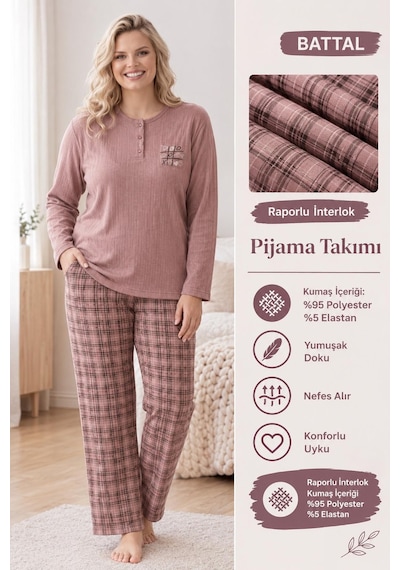 Boyraz Lindros Kadın Düğme Yaka Raporlu İnterlok Kışlık Battal Pijama Takımı 02770 - 1 Adet Vizon Boyraz Lindros Kadın Düğme Yaka Raporlu İnterlok Kışlık Battal Pijama Takımı 02770 - 1 Adet Vizon