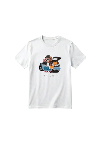 Erdem Kıds Unisex Kız Erkek Çocuk Baskılı Bisiklet Yaka Kısa Kollu Pamuklu Günlük T-shirt Rıch Gırl Beyaz Rıch Gırl Beyaz