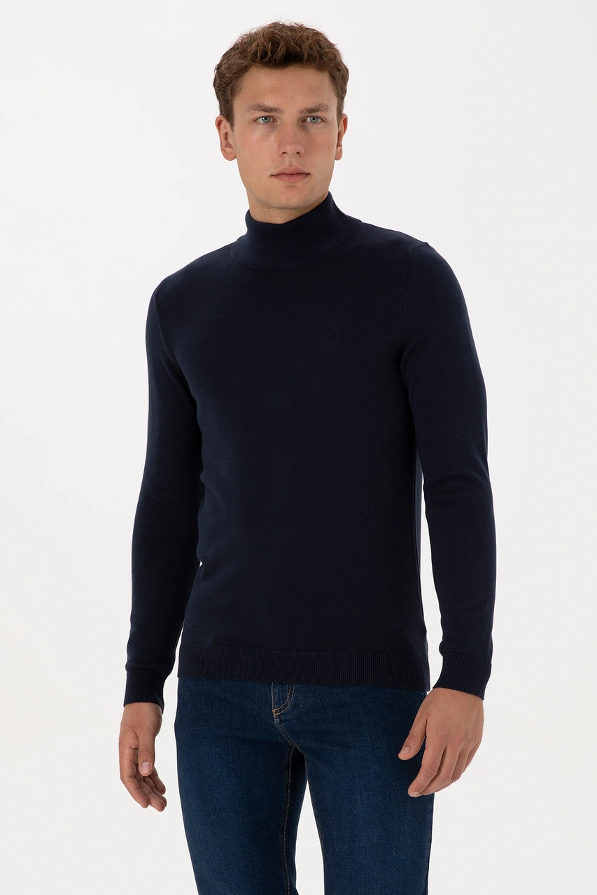 U.S. Polo Assn. Erkek Slim Fit Yarım Balıkçı Yaka Lacivert Basic Kazak 50307783-VR033