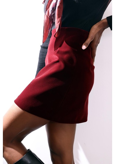 5in1Canpolat Bordo Kadife Mini Etek Bordo