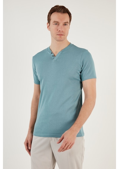 Buratti Pamuklu V Yaka Slim Fit Erkek T Shirt 5902122 Açık Mavi