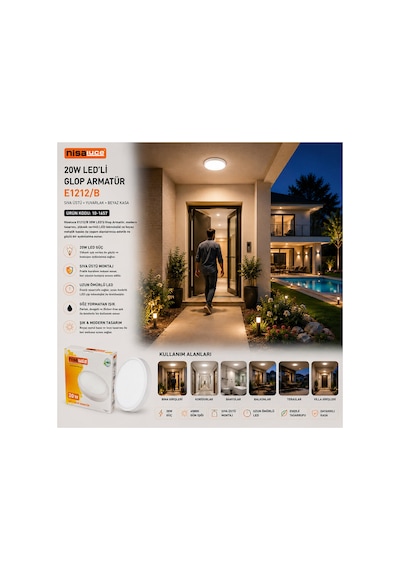 20w Beyaz Metal Kasa Sıva Üstü Yuvarlak Ledli Glop Armatür Ip20 6500k - 1800lm E1212/b 5671 Diğer