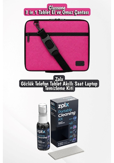 Clk146 3 İn 1 13,14"tablet Laptop El Ve Omuz Çantası+zolx Taşınabilir Ekran Temizleme Kiti li Pembe