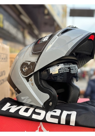 Wosen Motosiklet Kaskı / Güneş Gözlüklü Nardo Gri
