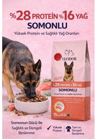 Somonlu Köpek Maması %28 Protein %16 Yağ Yetişkin Köpekler İçin Tam Ve Dengeli Beslenme