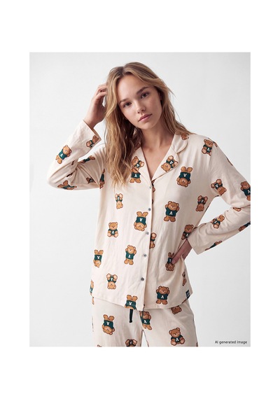 Lcw Young Pembe Gömlek Yaka Baskılı Kadın Pijama Takımı