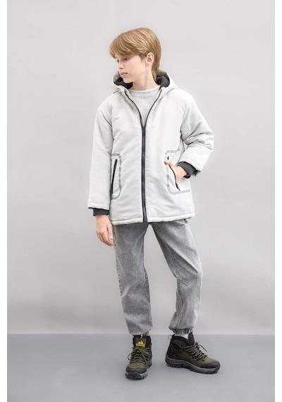 DeFacto Erkek Çocuk Su İtici Kapüşonlu Polar Astarlı Fermuarlı Cepli Parka D1132A824WNGR342