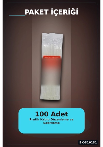 Kablo Bağı Plastik Cırt Kelepçe Beyaz 3.6x250 Mm Düzenleyici Paket 100 Adet Bx-316131