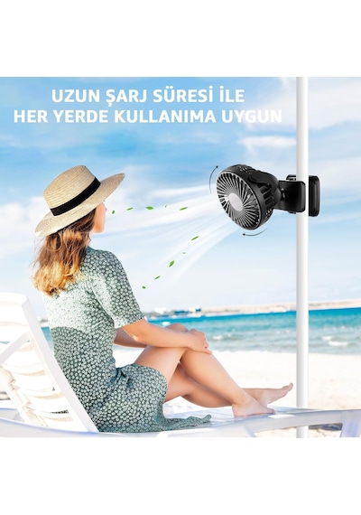 Şarjlı Usb Mini Klipsli Vantilatör Fan - 3 Kademeli - 360 Hareketli - Bebek Arabası, Ofis, Mas