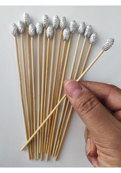 15 Cm Uzun Kürdan - 30 Adet Dekoratif Lüks Gümüş Varaklı Yaldız Boncuklu Kokteyl Karıştırıcı