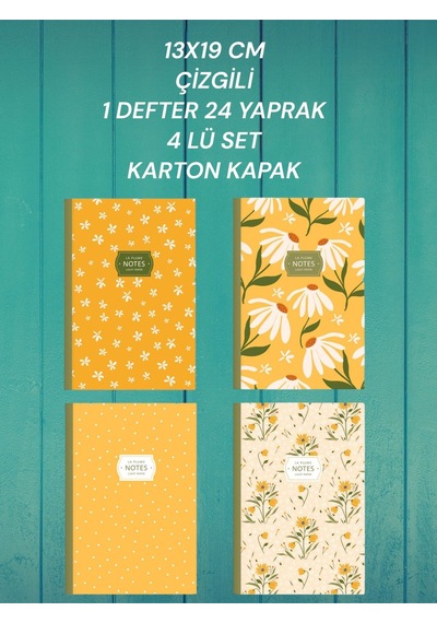 13x19 Cm Çizgili Not Defteri Seti 1 Defter 24 Sayfa 4 Lü Set Karton Kapak Keskin Color Çok Renkli