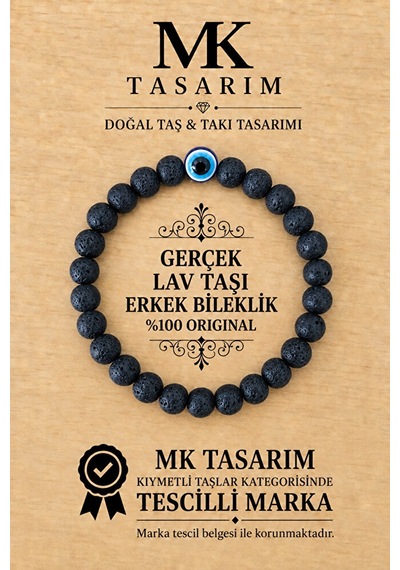 Gerçek Lav Taşı Erkek Bileklik Mk.8000.014- Rahatlık-dinginlik-enerji- Stres Bilekliği-renkleri Boya Çok Renkli