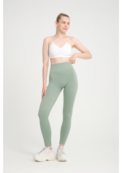 Gymhams Yeşil Kalçası Büzgülü Premium Fitilli Ekstra Push Up Tayt Yeşil