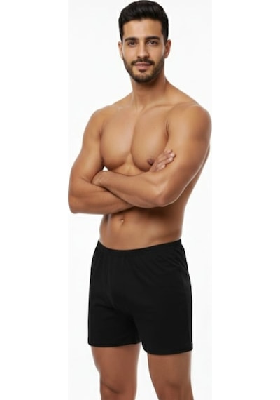 Enmodaiçgiyim 7 Adet Siyah %100 Pamuk Rahat Kesim Erkek Paçalı Külot Boxer