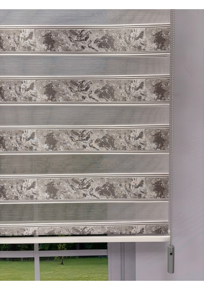Amora Serisi Vizon Mermer Renkli Gri Desenli Modern Zebra Perde