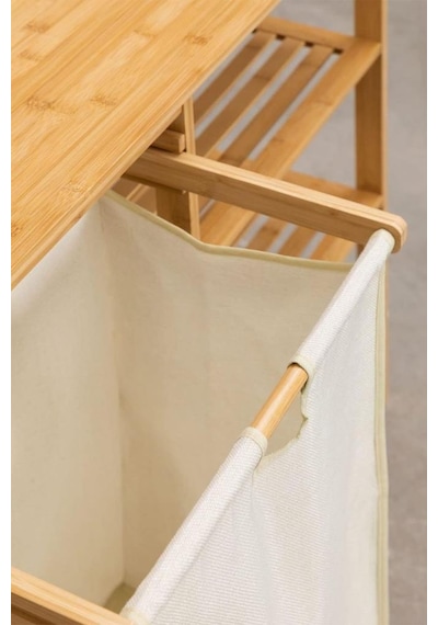 Digithome Bambu 3 Raflı 1 Bölmeli Kirli Sepetli Banyo Düzenleyici Çamaşır Sepeti Organizer Db-0008 Ahşap