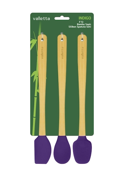Valletta Indigo 3'lü Mor Bambu Silikon Spatula Seti Uzun 26 Cm