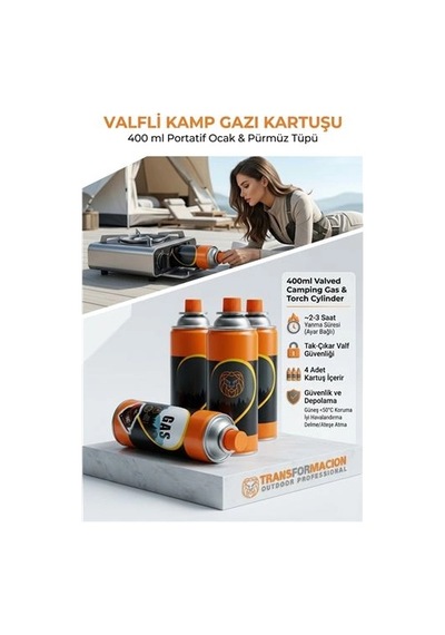 4 Adet Valfli Kamp Gazı Kartuşu 400 Ml - Portatif Ocak & Pürmüz Tüpü 723213