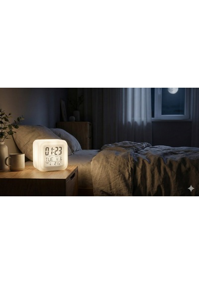 Saat Dijital Led Işıklı Alarm Termometre Küp Saat Zaman Modern Yenilikçi Çok Renkli