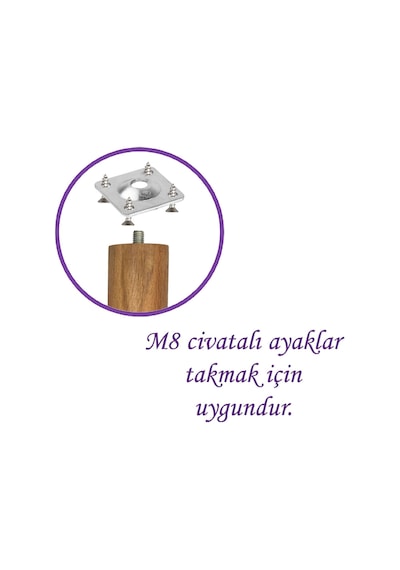 Mobilya Baza Koltuk Zigon Sehpa Ayağı Metal Bağlantı Aparatı Düz Ayak Tabanı M8 Civatalı 8 Adet