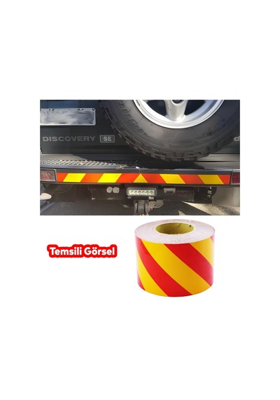 Badem10 Reflektörlü Yapışkanlı Parlayan Fosfor Sarı Kırmızı 10 Mt Reflektif Düz Şerit Bant 10 Cm İkaz Bandı