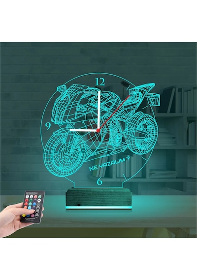 Luvivia Motor Motorsiklet Motorcu Hediye Kişiye Özel Saatli 3d Lamba - Masa Gece Lambası Şeffaf