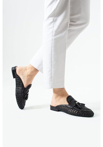 Dericia Shoes Fable Hakiki Deri Günlük Rahat Kadın Terlik Siyah