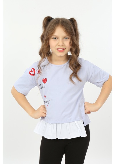 Toontoy Kids Toontoy Kız Çocuk Cool And Fancy Yazılı Kalp Baskılı Tişört Mavi