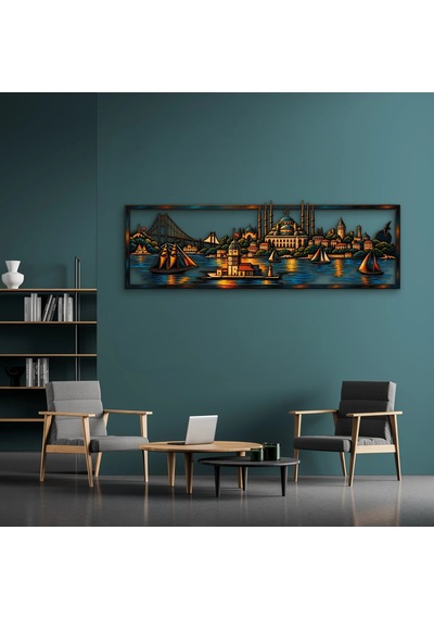 İstanbul Boğazı Panosu - Metal Tablo - Dec0257 120 X 39 Cm Çok Renkli
