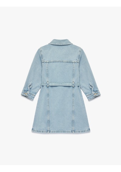 Koton Uzun Kollu Gömlek Yaka Cepli Kemerli Denim Elbise Lıght Indıgo 6skg80012ad Açık Mavi