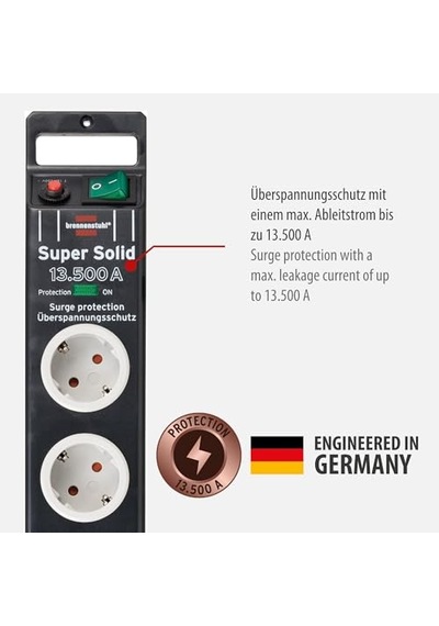 Brennenstuhl Super-solid Surge Protection 13.500 A 5'li Priz, Siyah 0